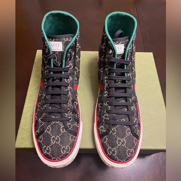 New Gucci Tennis 1977  GG Supreme Denim High Sneaker Shoes Size UK 12 / US 12.5 - Picture 7 of 16